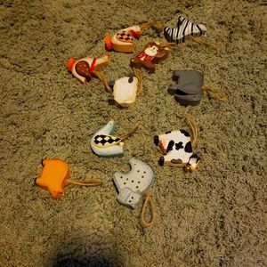 Assorted wooden carved animals for baby crafts